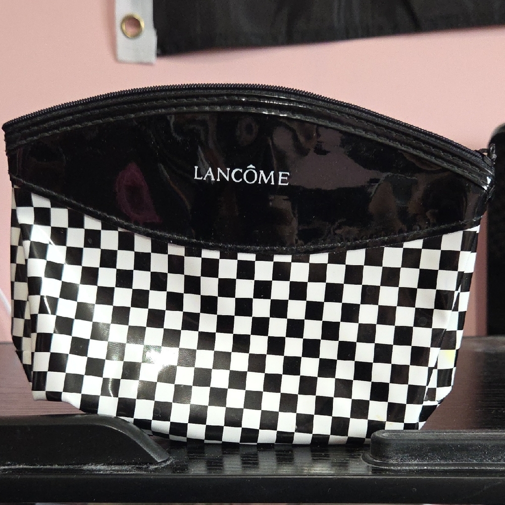 #14 - Lancome Black and White Checkered Cosmetic Bag